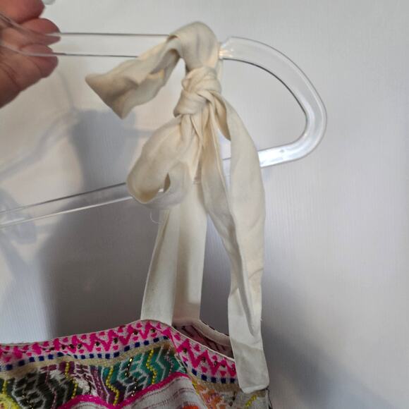 Lulus Tropical Dream Cream Multi Embroidered Beaded Tie Strap Midi Dress M NEW - Picture 9 of 13